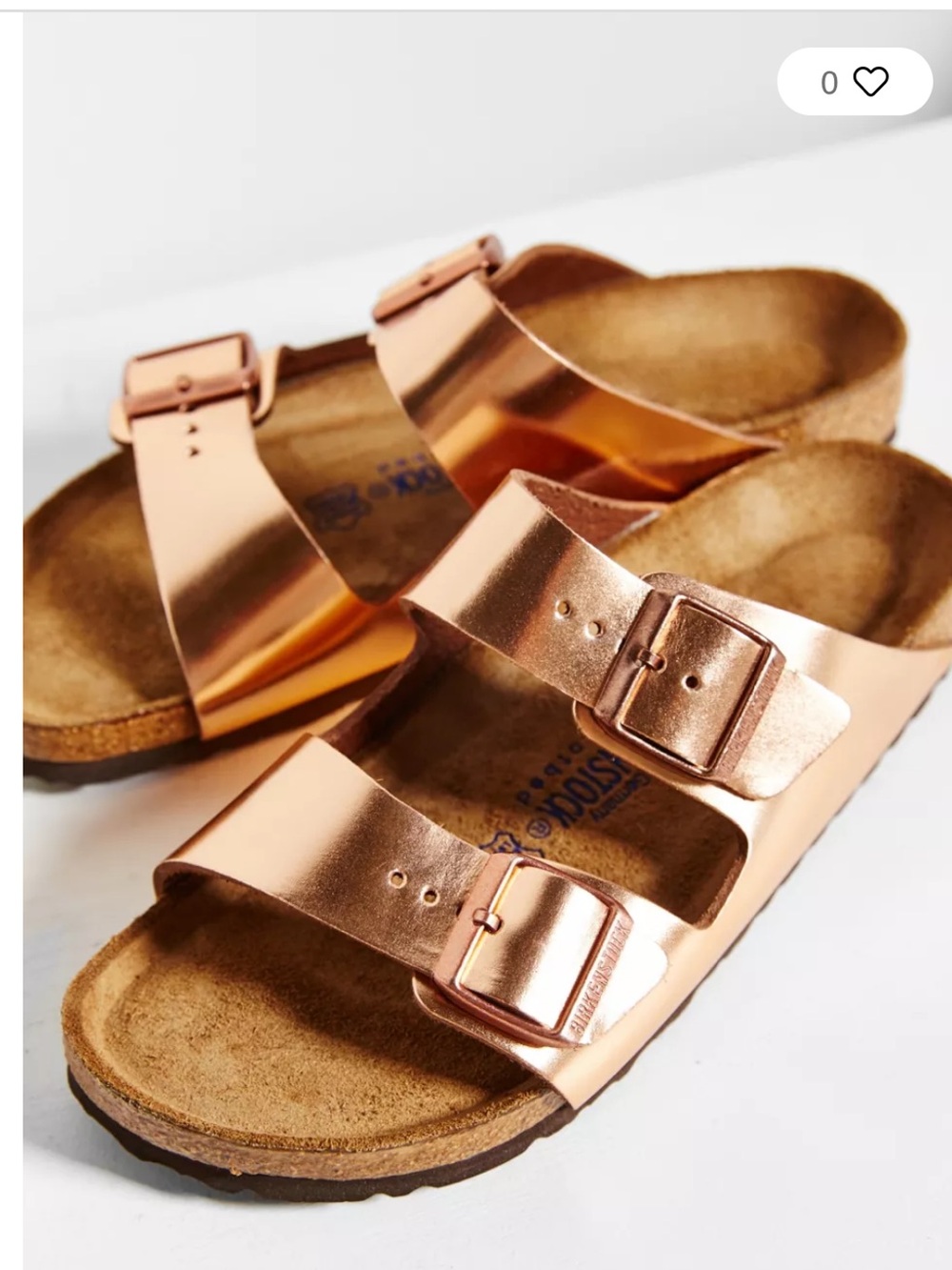 Birkenstock Arizona Leather Metallic Copper Rose Gold Slide Sandal sz 38